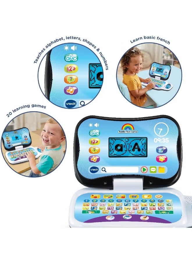 VTech Toddler Tech Laptop, Interactive Educational Computer Toy, 20 Games for Pre-School Children, Learn Alphabet, Letters, Shapes, Numbers, Music & French, Kids Age 2, 3, 4 + Years, English Version