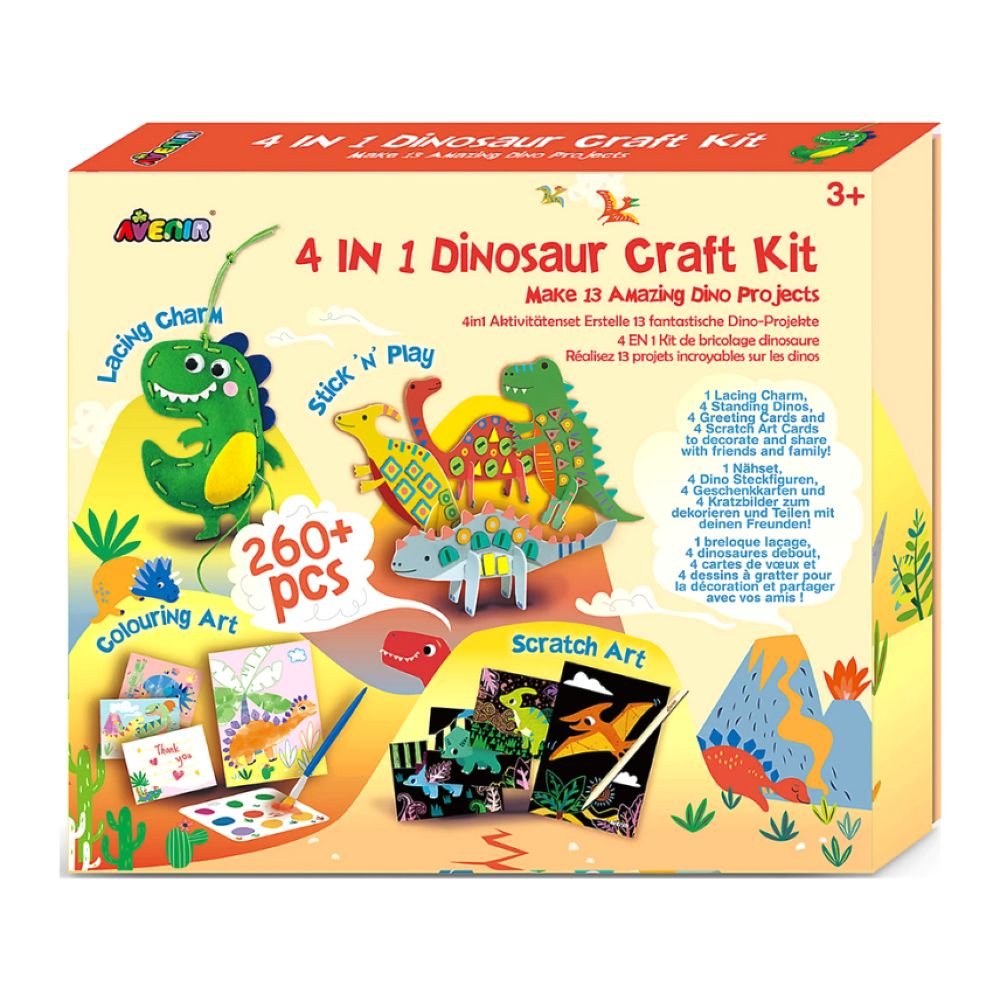 Avenir 4 in 1 Dinosaur Craft Kit | Craft Imaginative Dinosaurs , Spark Creativity, Imagination & Cognitive Development | Age 3+ - Marah Kids
