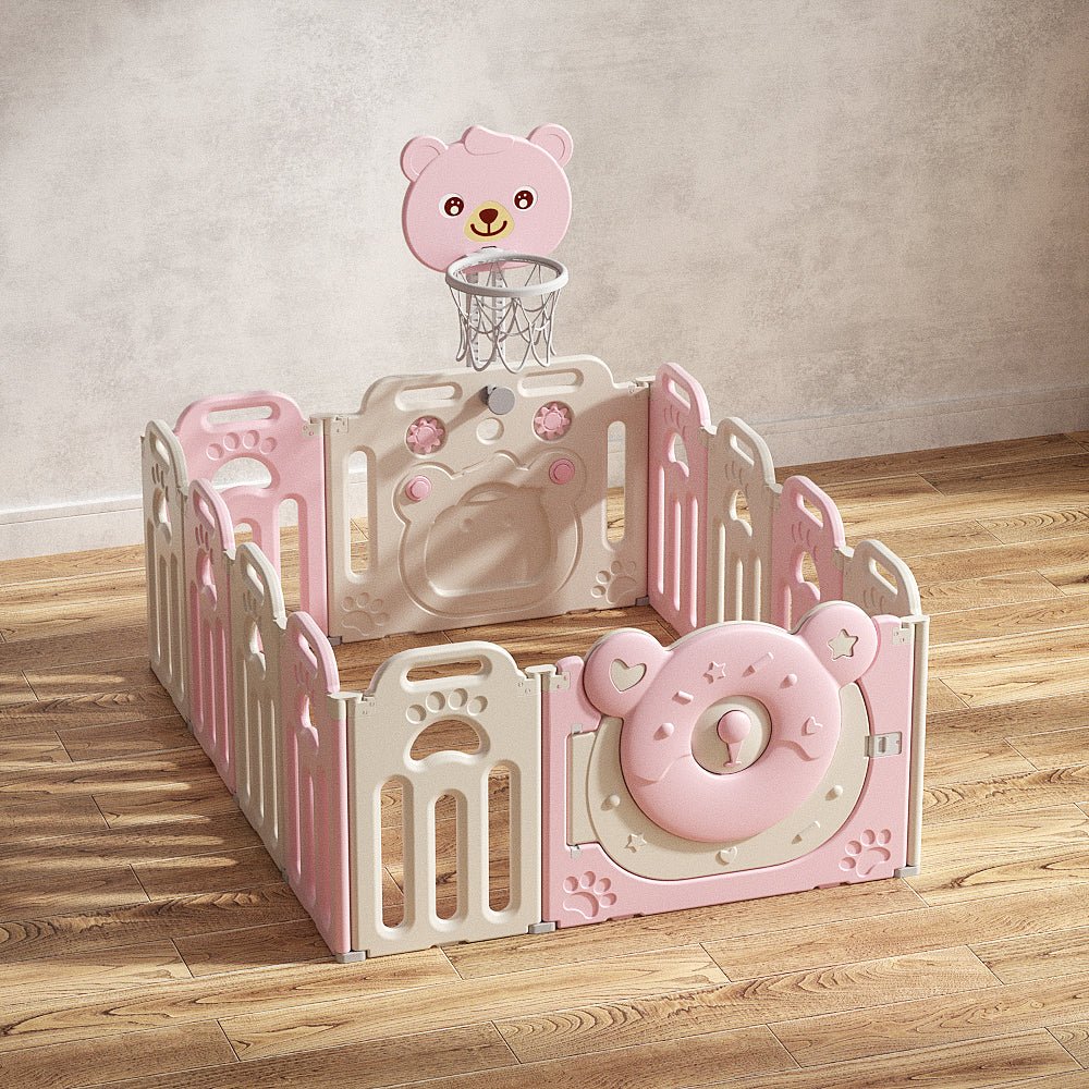 Kids Bear Playpen Pink - w/ Basketball Hoop - 12 pcs - Marah Kids