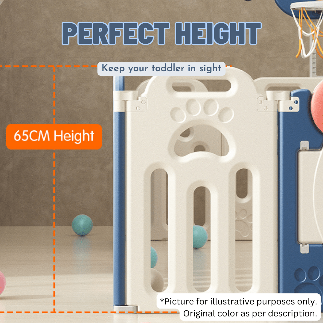Kids Bear Playpen Blue - w/ Basketball Hoop - 14 pcs - Marah Kids