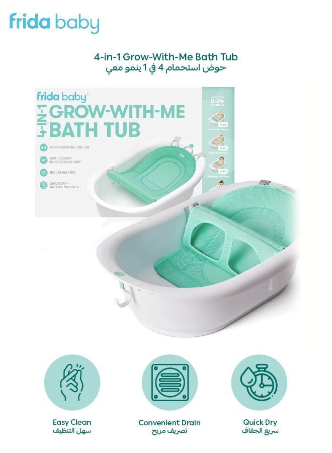 Frida Baby 4 - in - 1 Grow - With - Me Baby Bathtub with Sling & Support Adjustable Infant to Toddler Design, Non - Slip & Quick - Dry - Marah Kids