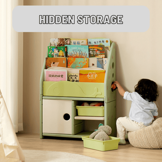 Books Storage Rack w/ Cabinet and Shelf - Green - Marah Kids