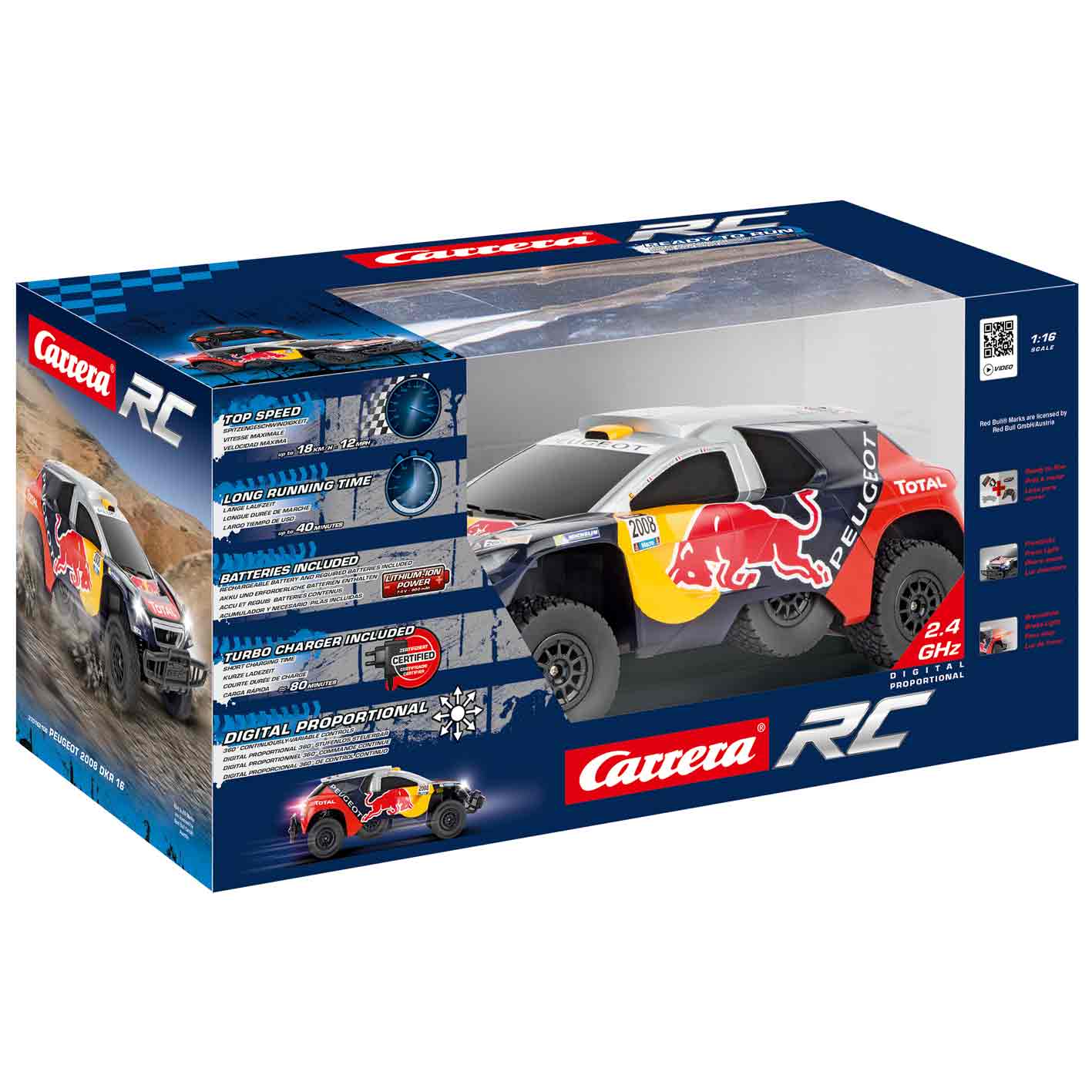 Carrera - R/C Peugeot 08 Dkr 16 Red Bull 1:16 - Marah Kids