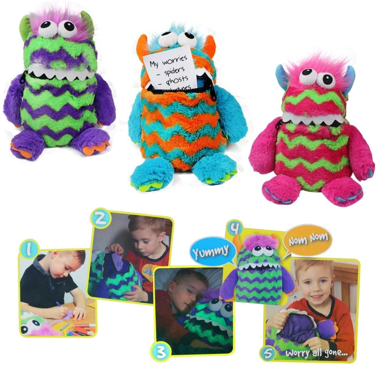 PMS WORRY MONSTER | 9 - inch Soft Plush Toy (3 Color Asst Pink/Purple/Blue) - Marah Kids