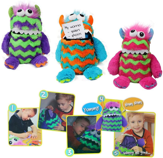 PMS WORRY MONSTER | 9 - inch Soft Plush Toy (3 Color Asst Pink/Purple/Blue) - Marah Kids