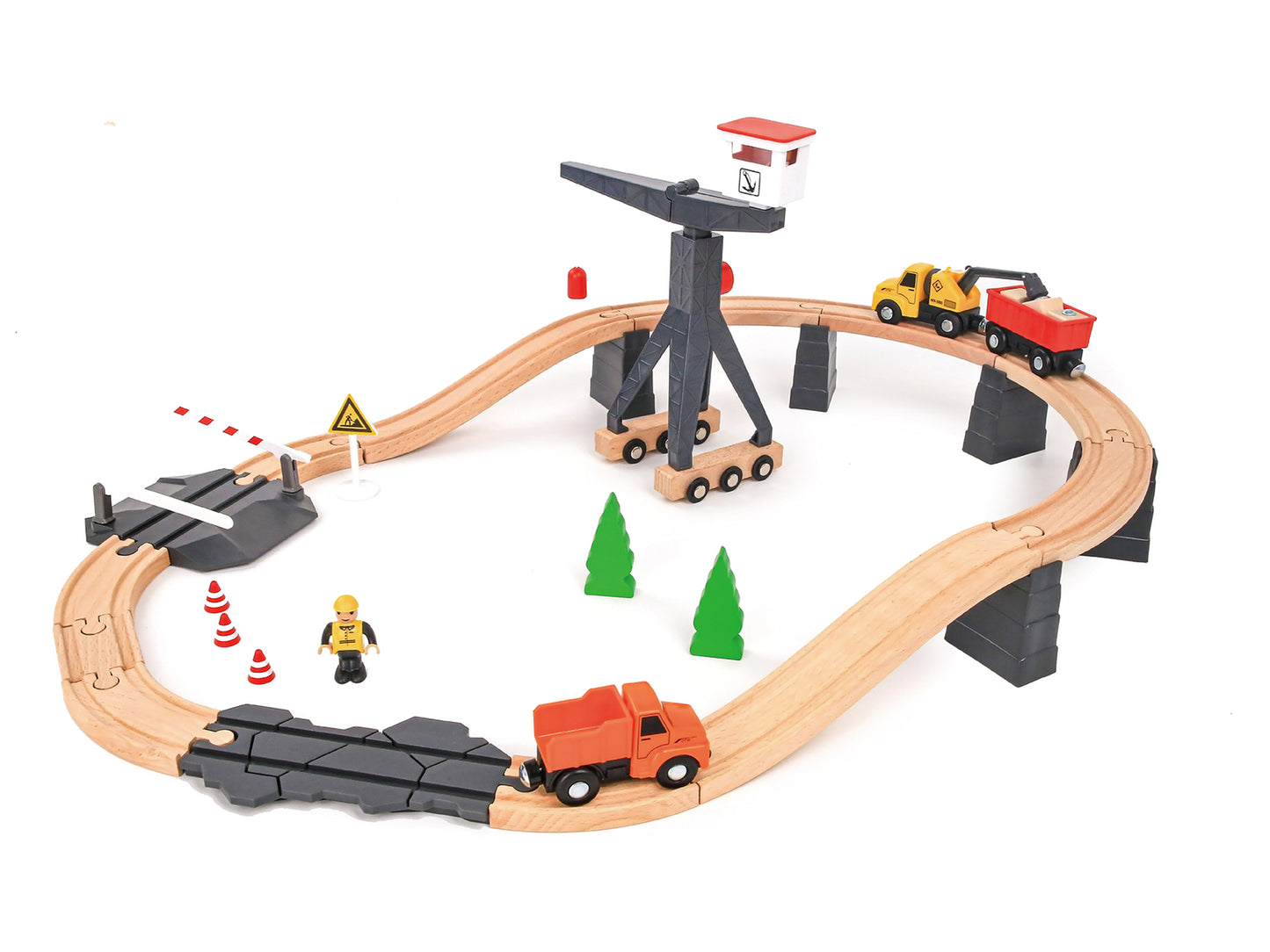 Tooky Toys Construction Yard Train Set - Medium wooden toy vehicle set for ages 3+ | Marah Kids UAE