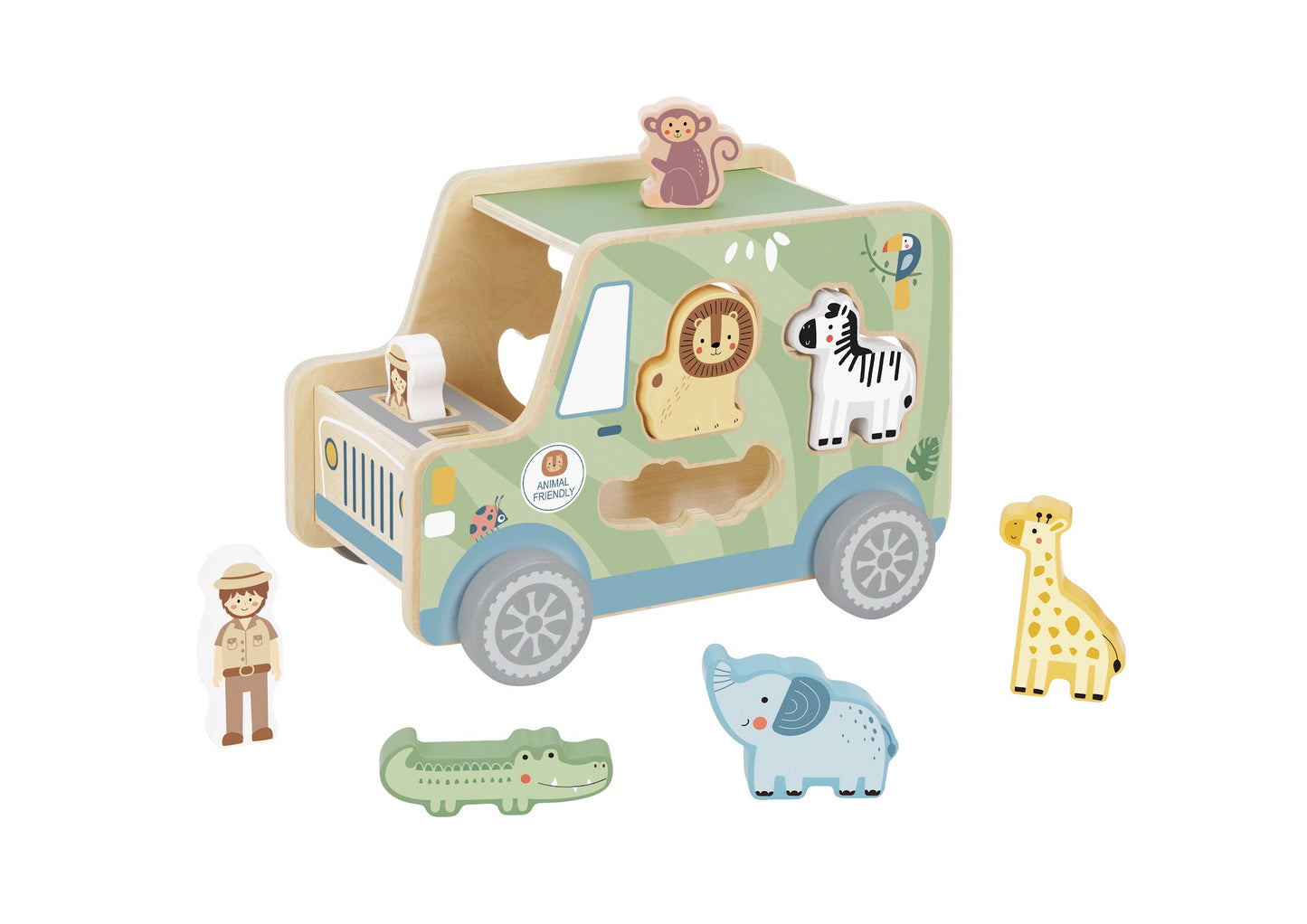 Tooky Toys Animal Jeep wooden toy vehicle set for ages 3+ | Marah Kids UAE
