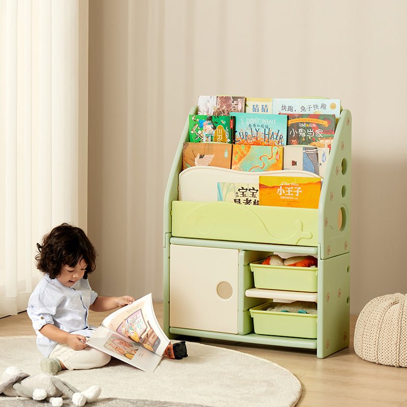 Books Storage Rack w/ Cabinet and Shelf - Green - Marah Kids