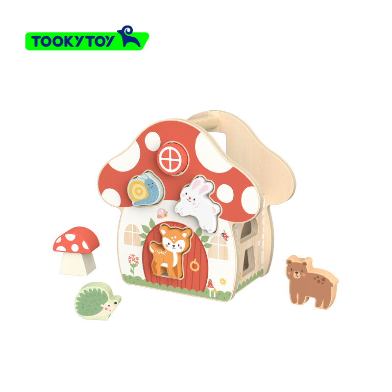 Tooky Toys Shape Sorter Mushroom House wooden toddler toy for ages 3+ | Marah Kids UAE