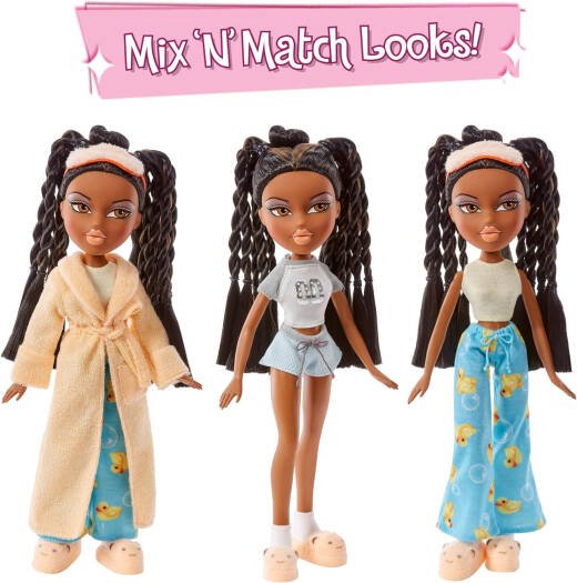 Bratz - Slumber Party Sasha Fashion Doll with 2 Sets of Pajamas, Plush, and Accessories - Multicolour | Mix ‘N’ Match Outfits | Each girl is bringing her favorite stuffed animal to the slumber party | Ages 6 + up - Marah Kids