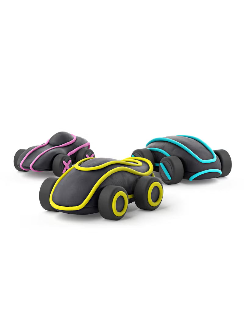 Hey Clay - Cyber Cars YELLOW CYBER CAR Colourful modelling air-dry clay, 2 cans with fun interactive app for kids 3 years +