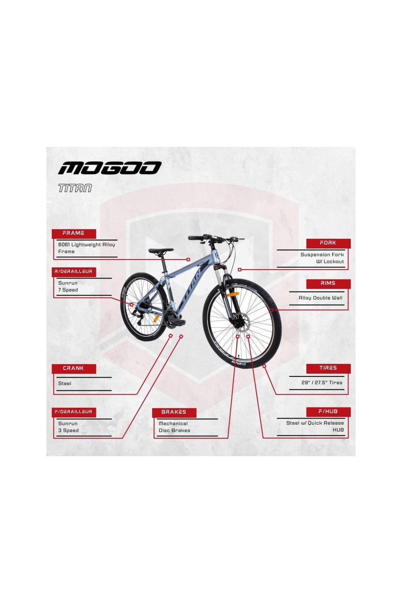 Titan Mountain Bike - 27.5 Inch - Silver - Marah Kids