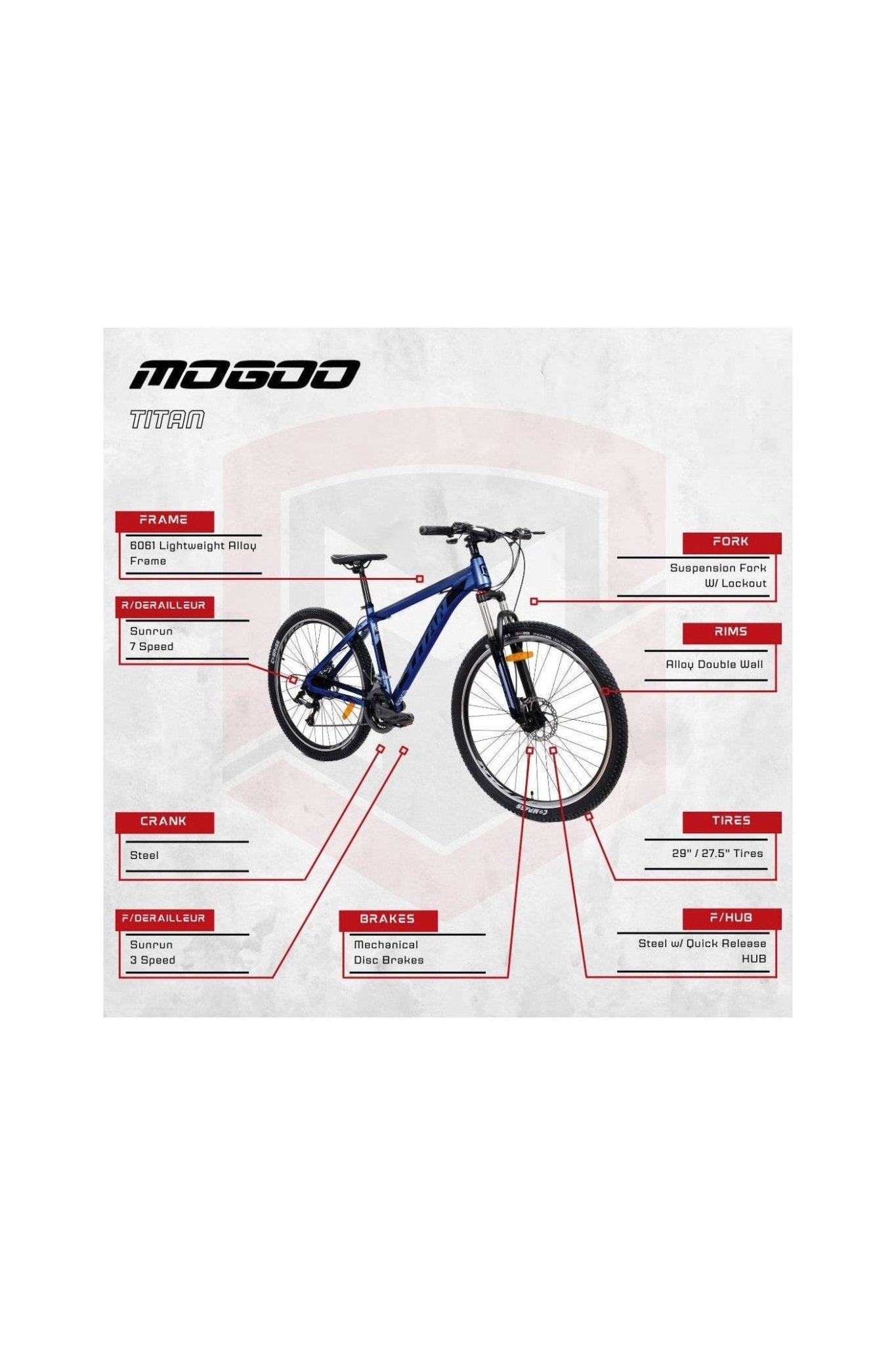 Titan Mountain Bike - 29 Inch - Blue - Marah Kids