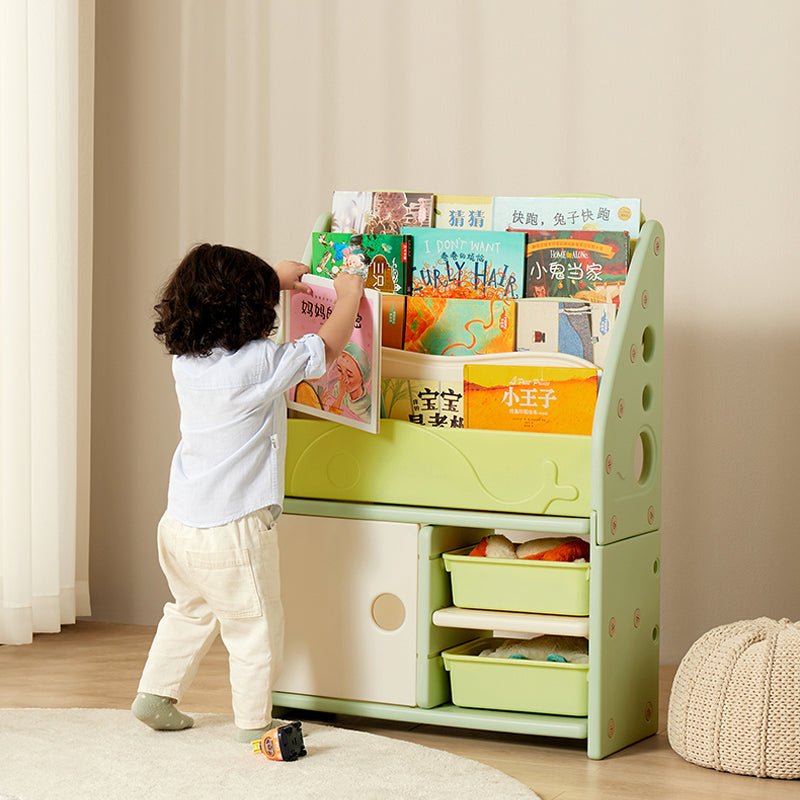 Books Storage Rack w/ Cabinet and Shelf - Green - Marah Kids