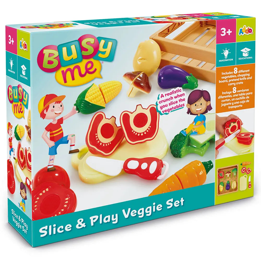 Addo Busy Me Slice and Play Veggie Set Playset, Pretend Toy, Role Play for Kids