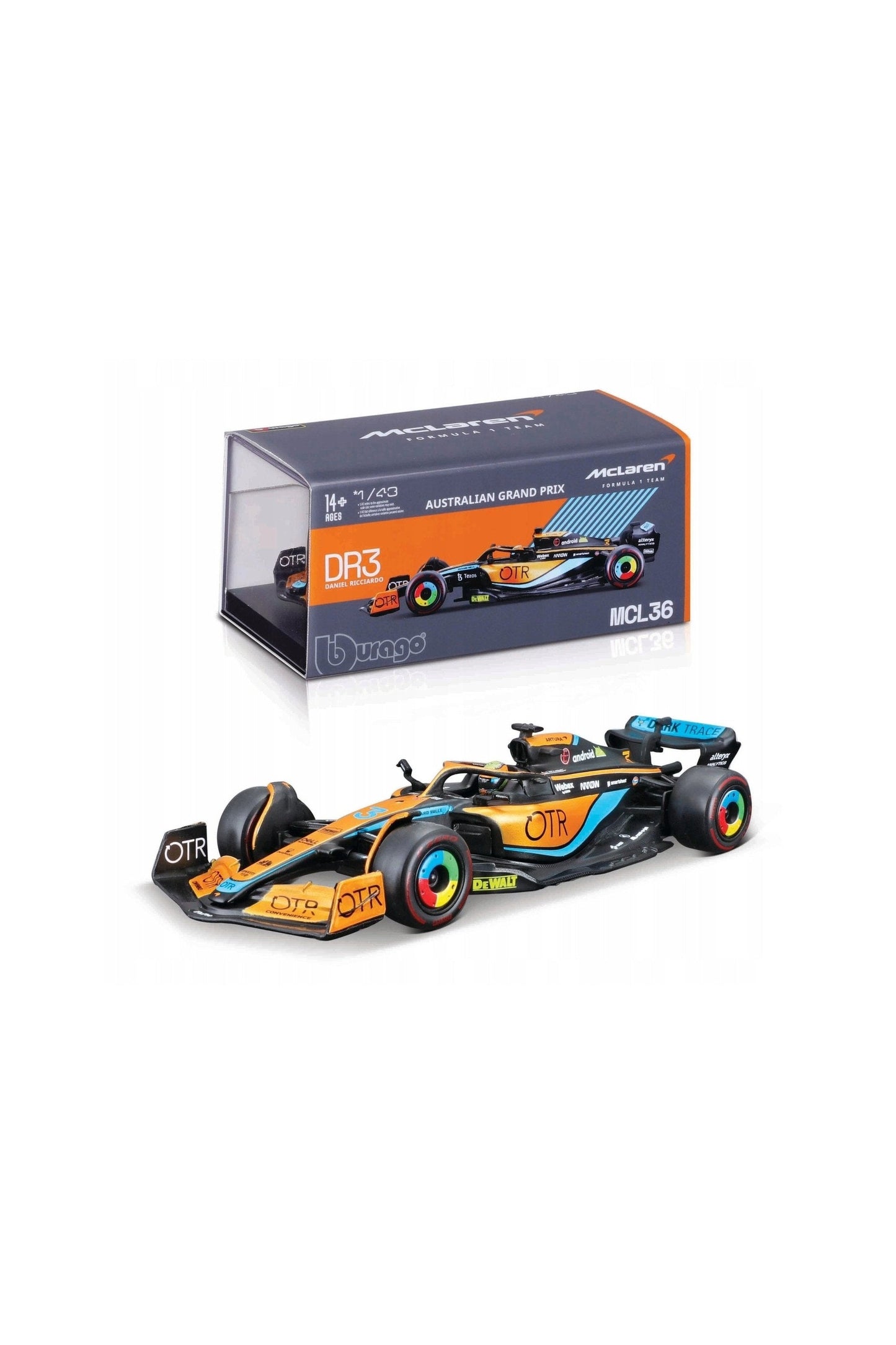 Bburago McLaren MCL36 F1 Car #3 Daniel Ricciardo 1:43 Diecast Model
