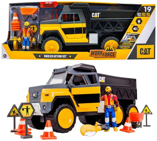 CAT Workforce Hauler Action Set – 18+ Piece Construction Playset - Marah Kids