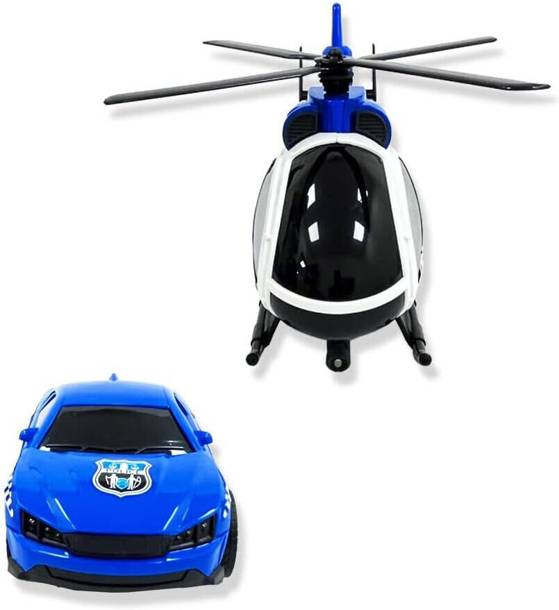 D - Power Helicopter & Sports Car 1:14 Scale Firemen Playset – Blue | Elevate the excitement with this 1:14 scale Firemen Playset | Requires Batteries: 3x LR44 batteries included | Ideal gifts ages 3+ - Marah Kids
