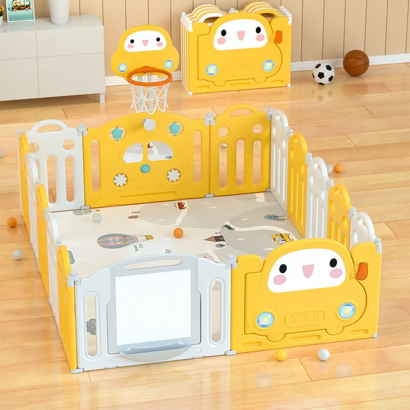 Kids Playpen w/ Basketball Hoop & Drawing Board - 17 pcs - Marah Kids