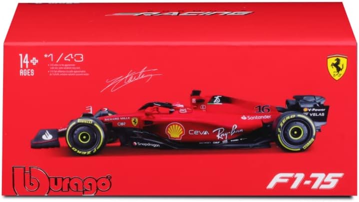 F1 Ferrari F1 - 75 Leclerc 16 2022 Formula 1 Acrylic 1/43 Scale Model by Bburago - Marah Kids