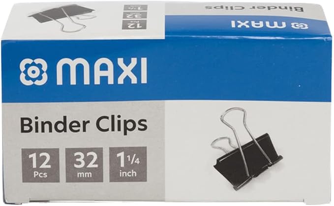 MAXI BINDER CLIP 32MM BOX OF 12PC BLACK - Marah Kids