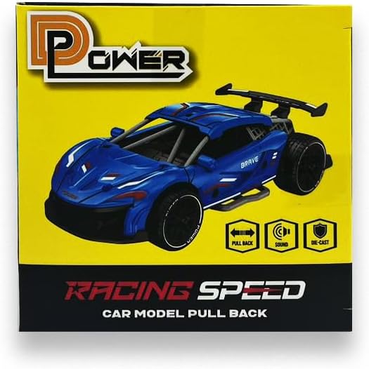 D - Power Diecast Pull Back with Sounds – 1:32 scale (Blue) | Pull Back with music, Battery Requires 3 button Cell | Perfect gifts for ages 3+ up - Marah Kids
