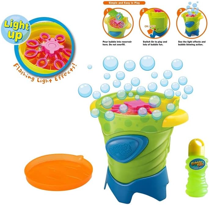 Power Joy Bubble Fun Bubble Fountain Lights Up With 4oz Bubble Solution, Battery Operated - Marah Kids