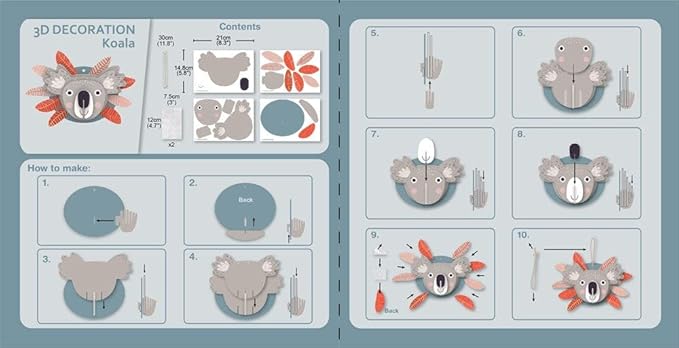 Avenir 3D Decoration - Koala Kit | Turn Your Wall into a Zoo! Create 3D Decorations with Pre - Cut Cardboard Puzzle Pieces | Thoughtful and Creative Gift Option for Kids 3+ - Marah Kids