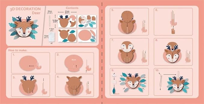 Avenir 3D Decoration - Deer Kit | Turn Your Wall into a Zoo! Create 3D Decorations with Pre - Cut Cardboard Puzzle Pieces | Thoughtful and Creative Gift Option for Kids 3+ - Marah Kids