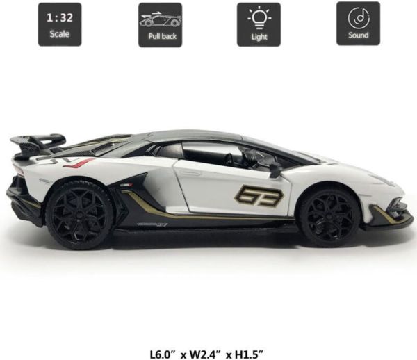 D - power MSZ – Lamborghini Aventador SVJ - White| Die - Cast Replica, Ultimate Collector's Item, Super Cars | Toy Vehicles, Metal Toy Car Model - Pull Back Collection | Size - 1:32, For Kids 3+ - Marah Kids