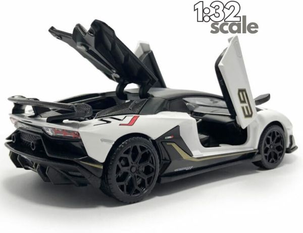 D - power MSZ – Lamborghini Aventador SVJ - White| Die - Cast Replica, Ultimate Collector's Item, Super Cars | Toy Vehicles, Metal Toy Car Model - Pull Back Collection | Size - 1:32, For Kids 3+ - Marah Kids