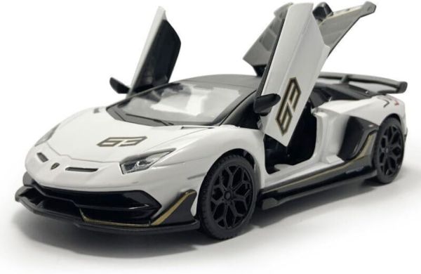D - power MSZ – Lamborghini Aventador SVJ - White| Die - Cast Replica, Ultimate Collector's Item, Super Cars | Toy Vehicles, Metal Toy Car Model - Pull Back Collection | Size - 1:32, For Kids 3+ - Marah Kids
