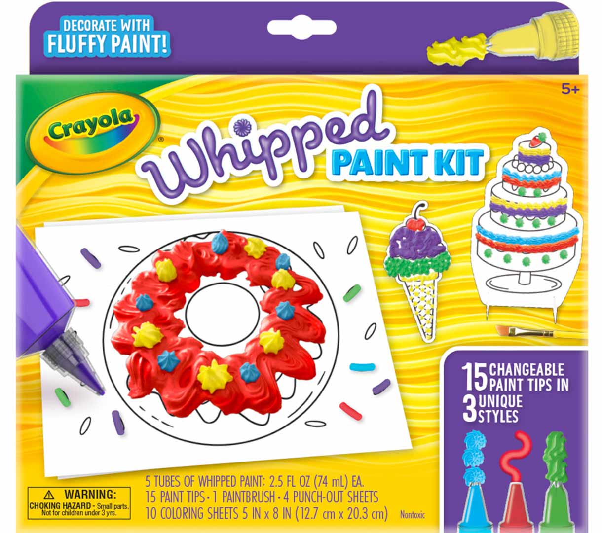 Crayola - Whipped Paint Kit, 15 Changeable Pints tips, 3 Unique Style ( Multicolour) 5+| LESS - MESS PAINTING | 3D ART | GIFT FOR BOYS & GIRLS Ages 5+ - Marah Kids