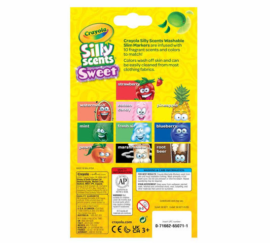 Crayola - Silly Scents Slim Scented Washable Markers | 10 Aromatic Markers for Kids' Artwork - Scribble and Sniff, Drawing Fun | Non - Toxic, Suitable for Ages 3+ - Marah Kids