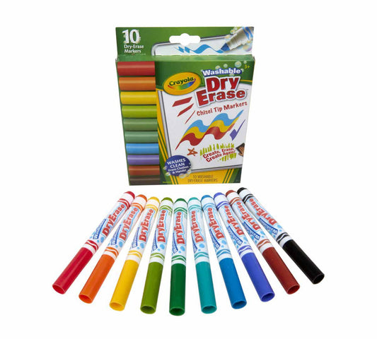 Crayola 10 Ct Wedge Tip Dry - Erase Markers, Washable - Marah Kids