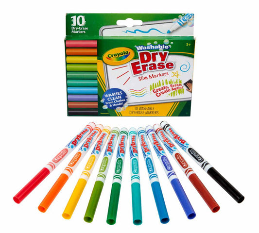 Crayola 10 Ct Slim Dry - Erase Markers, Washable - Marah Kids