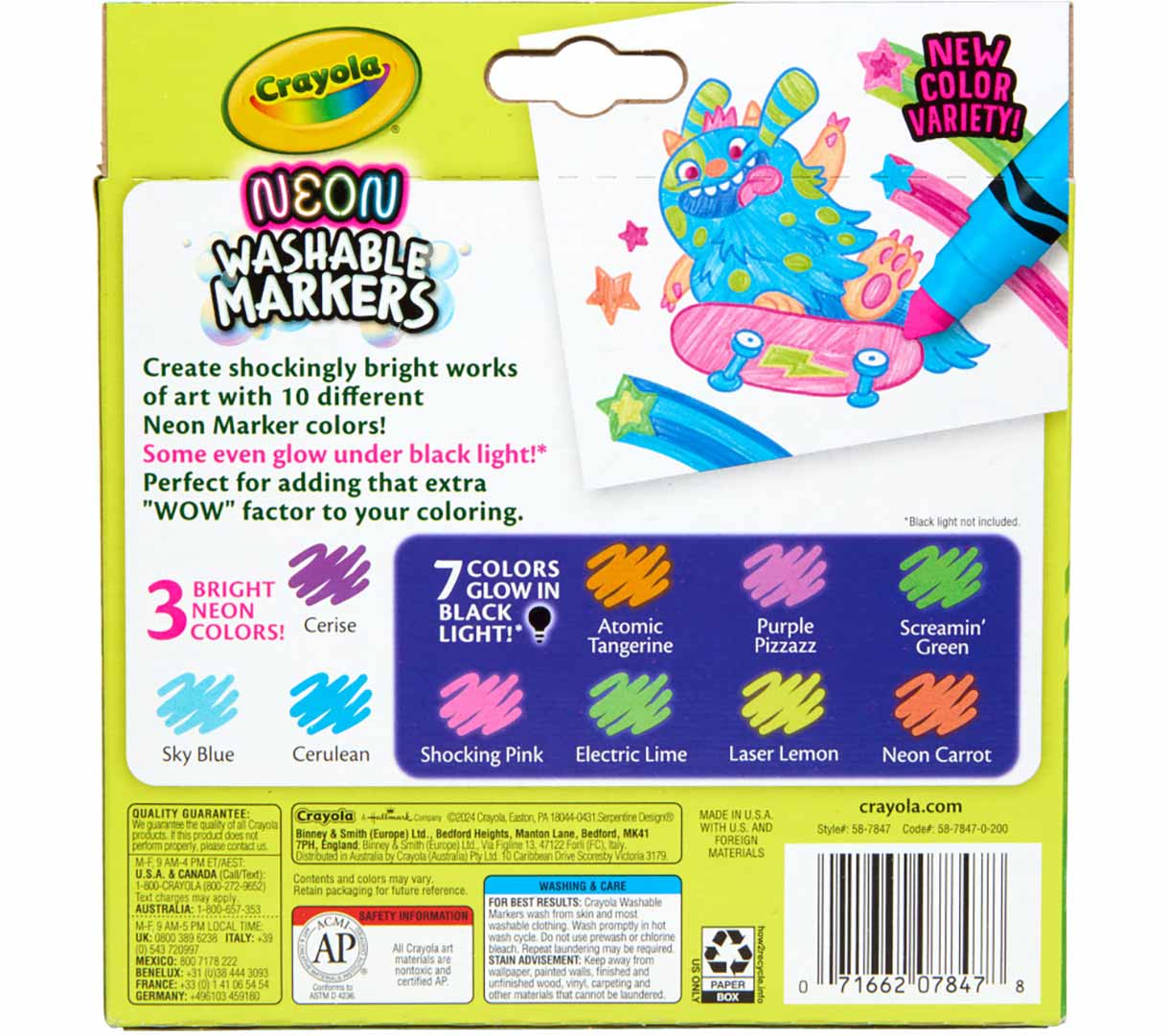 Crayola Neon Washable Markers, Broad Line, 10 Count