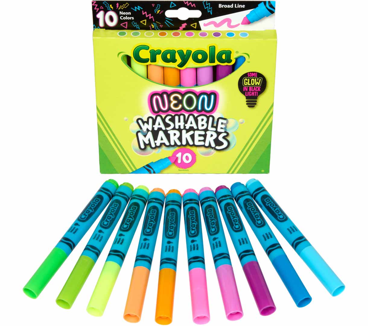Crayola Neon Washable Markers, Broad Line, 10 Count