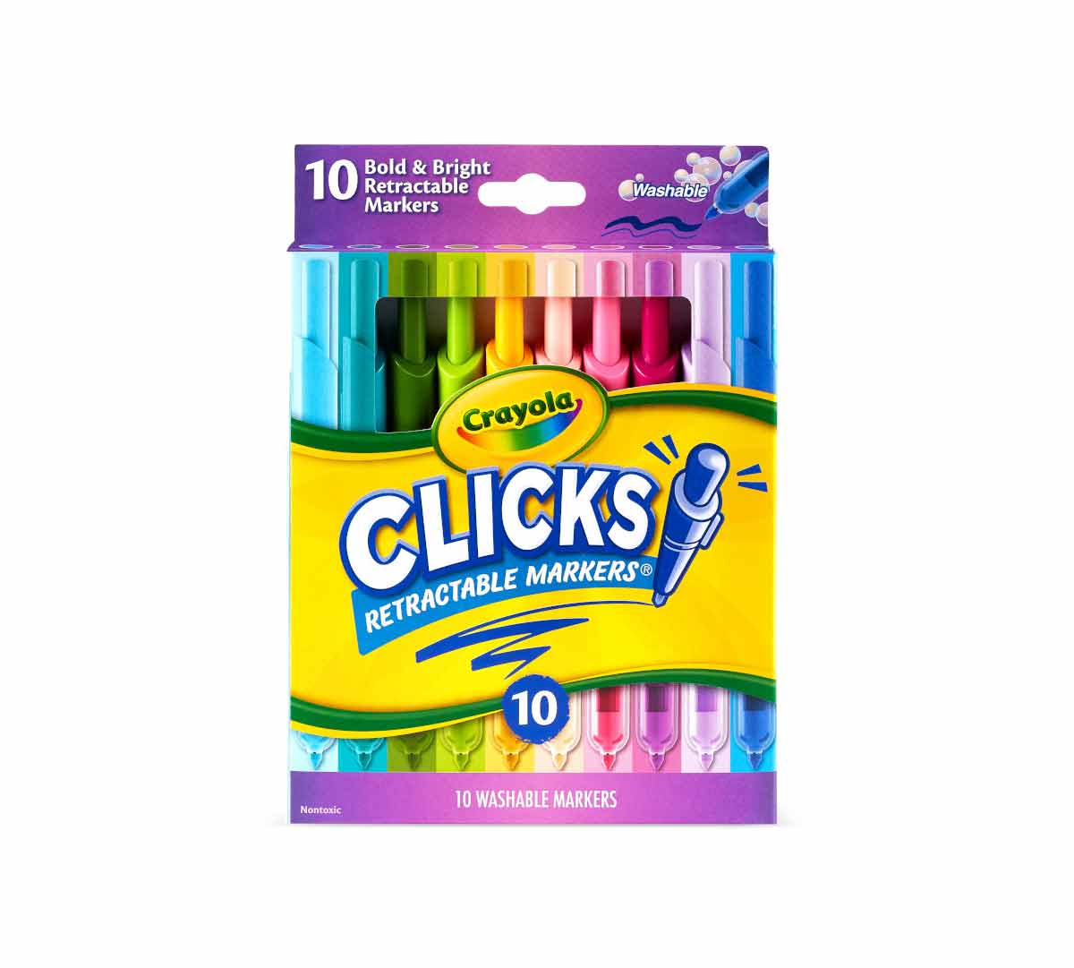 Crayola 10 Ct Washable CLICKS Retractable Markers, Bold & Bright - Marah Kids