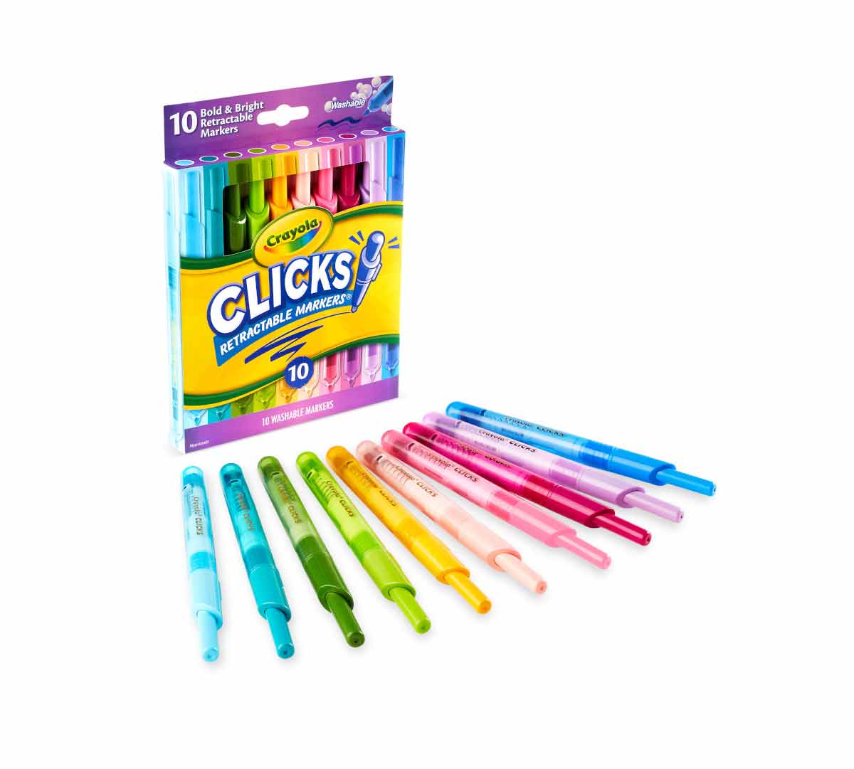Crayola 10 Ct Washable CLICKS Retractable Markers, Bold & Bright - Marah Kids