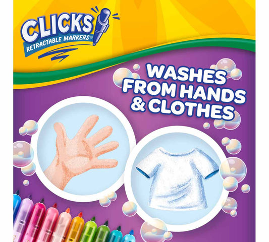 Crayola 10 Ct Washable CLICKS Retractable Markers, Bold & Bright - Marah Kids