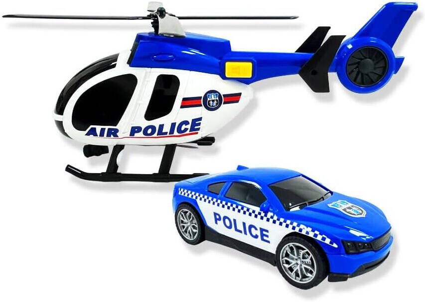 D - Power Helicopter & Sports Car 1:14 Scale Firemen Playset – Blue | Elevate the excitement with this 1:14 scale Firemen Playset | Requires Batteries: 3x LR44 batteries included | Ideal gifts ages 3+ - Marah Kids