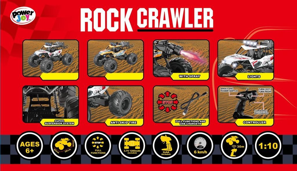 Power Joy Remote Control Buggy Rock Crawler 1/12 with LED Lights - Marah Kids