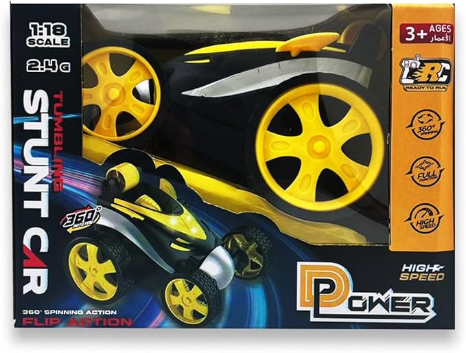 D - Power 1:18 2.4G R/C Mini Stunt Car 360 Degree Rolling Mini Tumbling Stunt Car – Yellow | Ideal for Ages 3+ up - Marah Kids