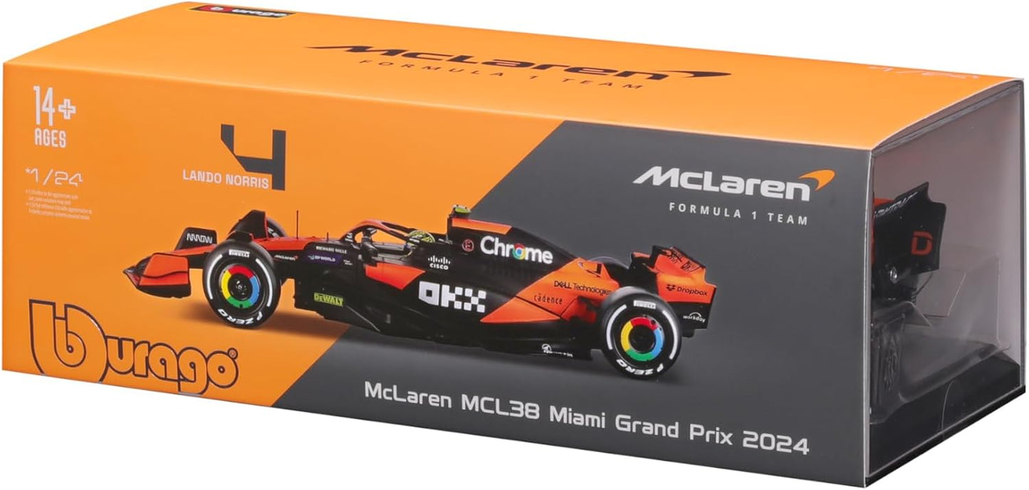 Bburago 1:24 Formula (with helmet & plastic stand) - McLaren Team MCL38 (Miami GP) (2024)