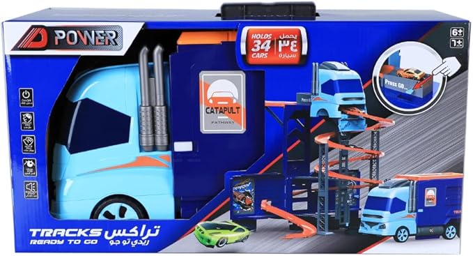 D - Power – Super Transformer Construction Truck | 2in1 - Truck & Track Set, 6 Cars and Sign Boards included, 3+ yrs | Blue - Marah Kids