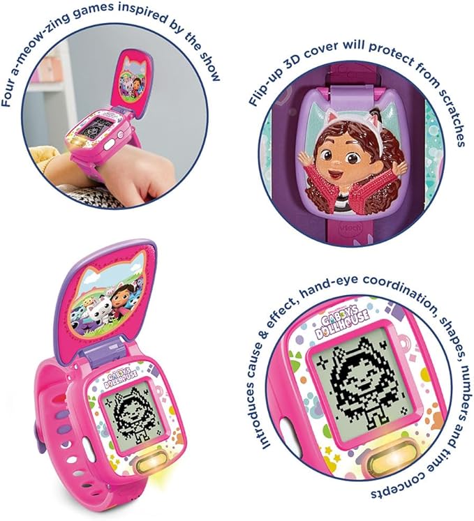 "Vtech - Gabby’s Dollhouse Time to Get Tiny Watch - Multicolour | includes 10 digital clock faces featuring Gabby and her kitty friends, a stopwatch| Suitable ages 3 + up " - Marah Kids