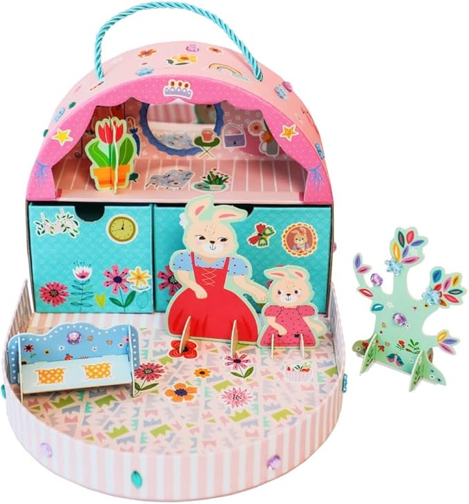 Avenir Little Hands' Play Box - Miss Bunny's Home Multicolour | 3D puzzle and laces to create an awesome bunny town | Ideal ages 3+ - Marah Kids