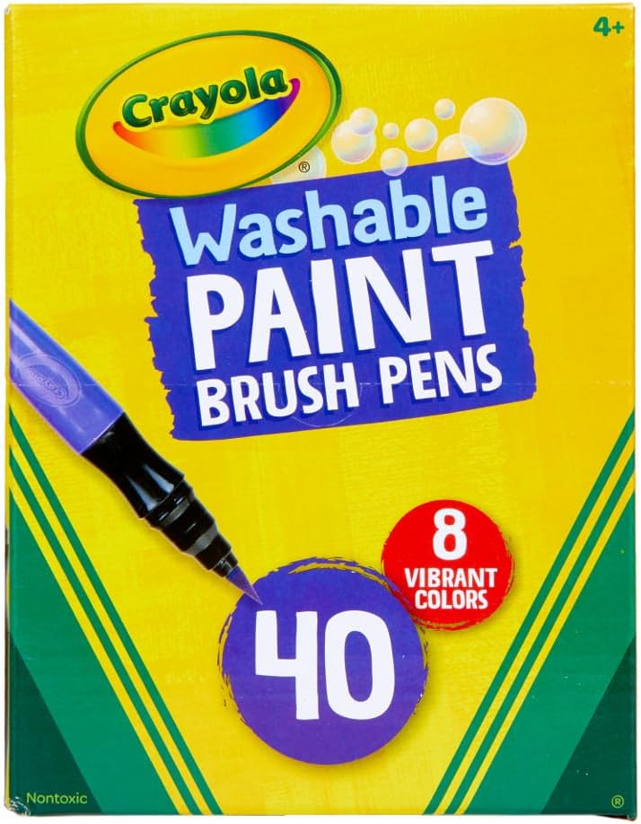 Crayola – Washable Paint Brush Pens | Easy to Remove Paints, 8 Colors, Pack of 40 | 5+ Yrs - Marah Kids