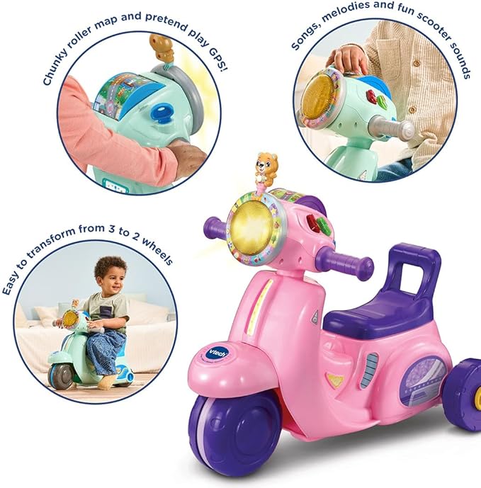 Vtech - 2 - IN - 1 Ride & Balance Scooter - Multicolour | Easily transforms from trike to balance bike. Interactive headlights and roller maps | Suitable ages 12m + up - Marah Kids